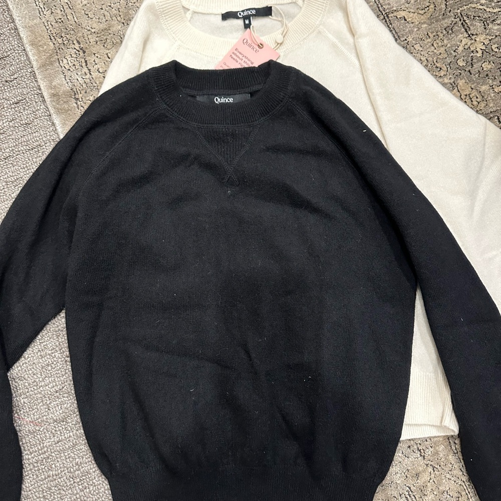 Quince Black and Cream Shrunken Sweaters